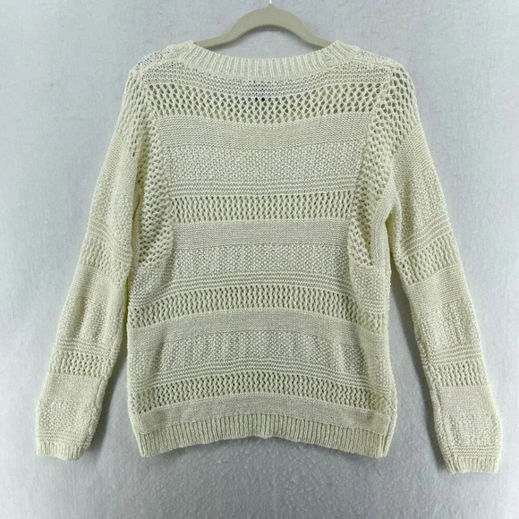 Forever 21 Sweater Womens Large Beige Open Knit Stretch Ribbed Trim Pullover - Picture 2 of 10
